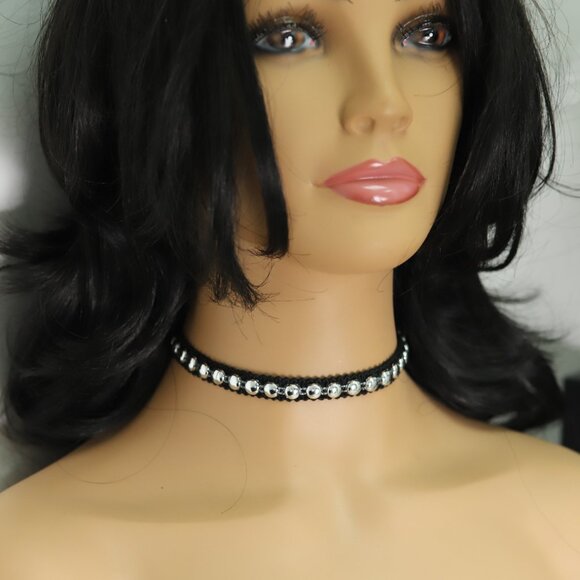 Black Lace Gothic Choker Adjustable black with Silver tone design cups (#13) - Picture 3 of 9